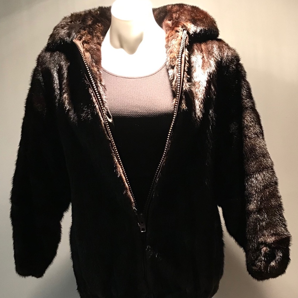 Genuine mink jacket with hood. Excellent condition